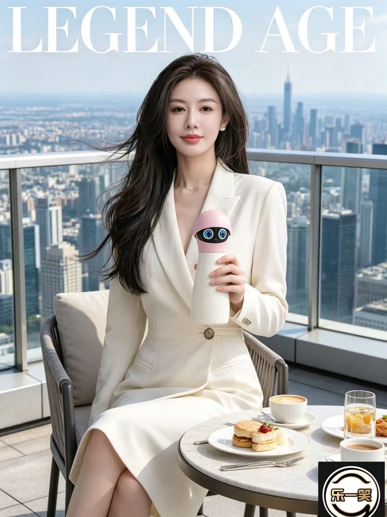 乐一笑创始人持杯·城市天际线